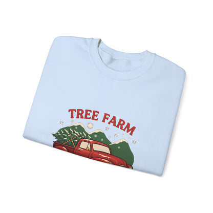 Christmas Tree Farm Sweatshirt, Vintage Red Truck Christmas Crewneck, Cozy Holiday Sweater