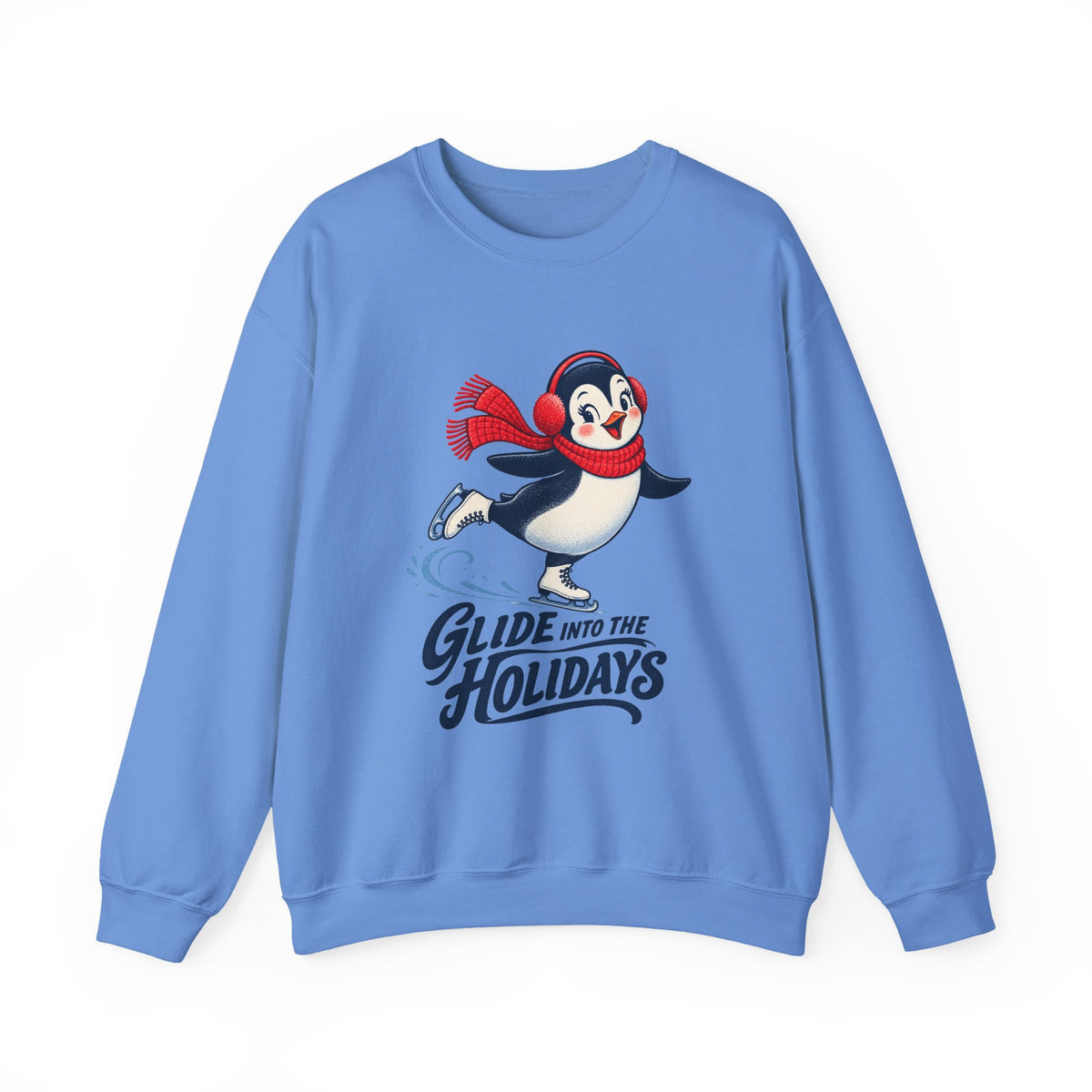 Glide Into the Holidays Ice Skating Penguin Sweatshirt, Skating Penguin Crewneck Sweatshirt