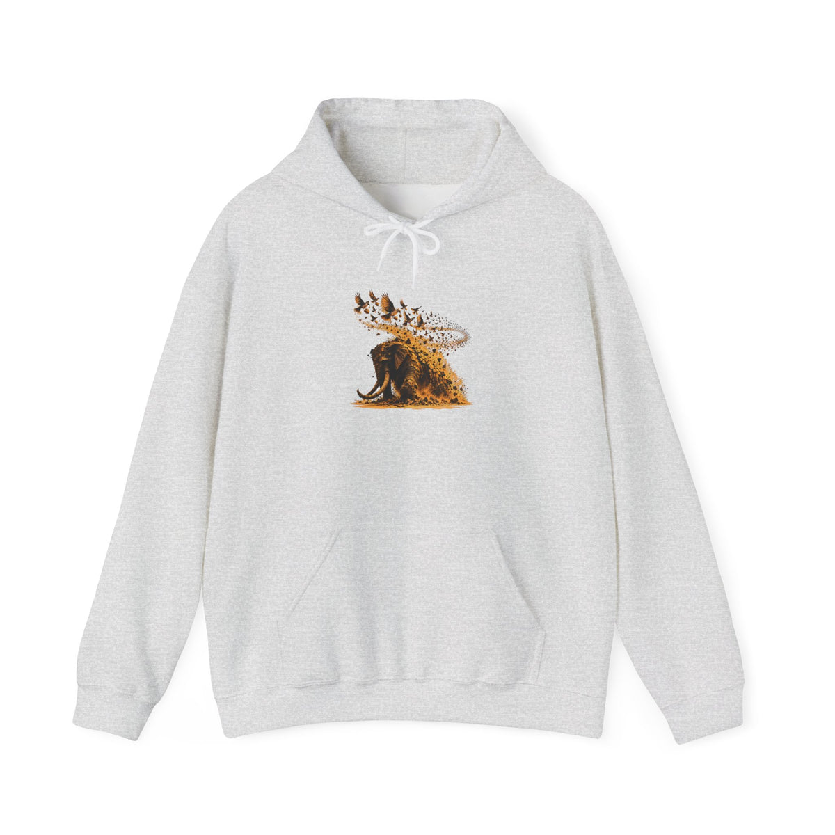 The Elephant and the Birds Hoodie, Symbolic Fine Art Hooded Sweatshirt, By Xudeyda