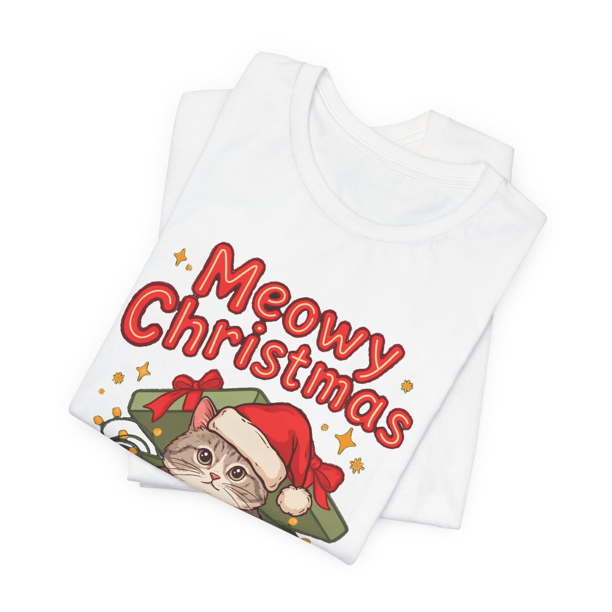 Meowy Christmas Shirt, Funny Cat Christmas T-Shirt, Gift for Cat Lovers