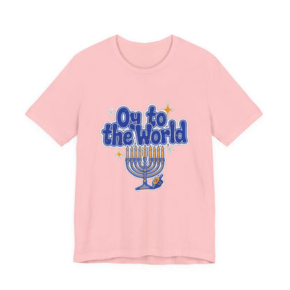 Oy to the World Shirt, Funny Hanukkah T-Shirt, Menorah Holiday Tee