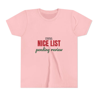 Status Nice List Pending Review Kids Shirt, Kids Nice List Pending Christmas Tee