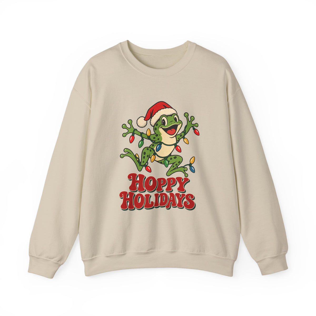 Hoppy Holidays Frog in Christmas Lights Sweatshirt, Frog Christmas Crewneck Sweatshirt