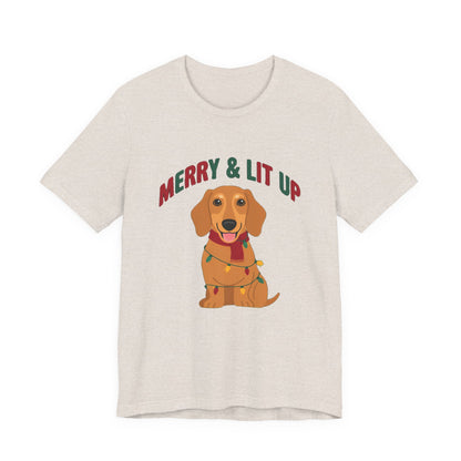 Merry and Lit Up Dachshund Christmas Lights Shirt, Dachshund Christmas Lights T-Shirt