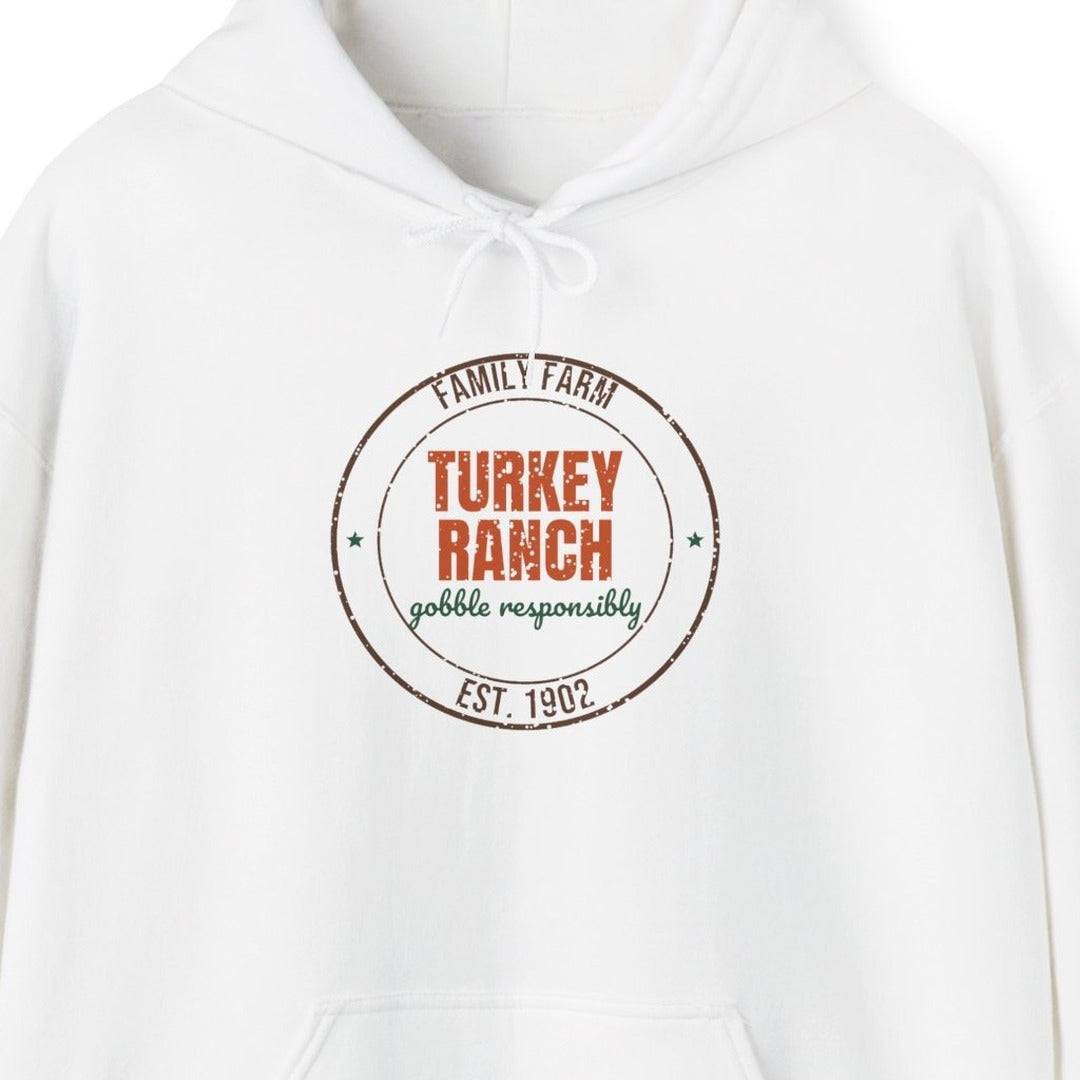 Family Farm Turkey Ranch Est. 1902 Hoodie, Vintage Thanksgiving Hoodie lifestyle