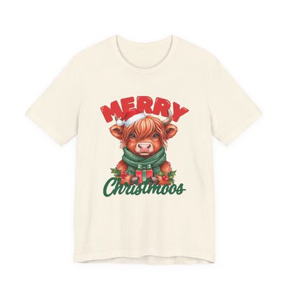Merry Christmoos Shirt, Highland Cow Christmas T-Shirt, Cute Cow Holiday Tee