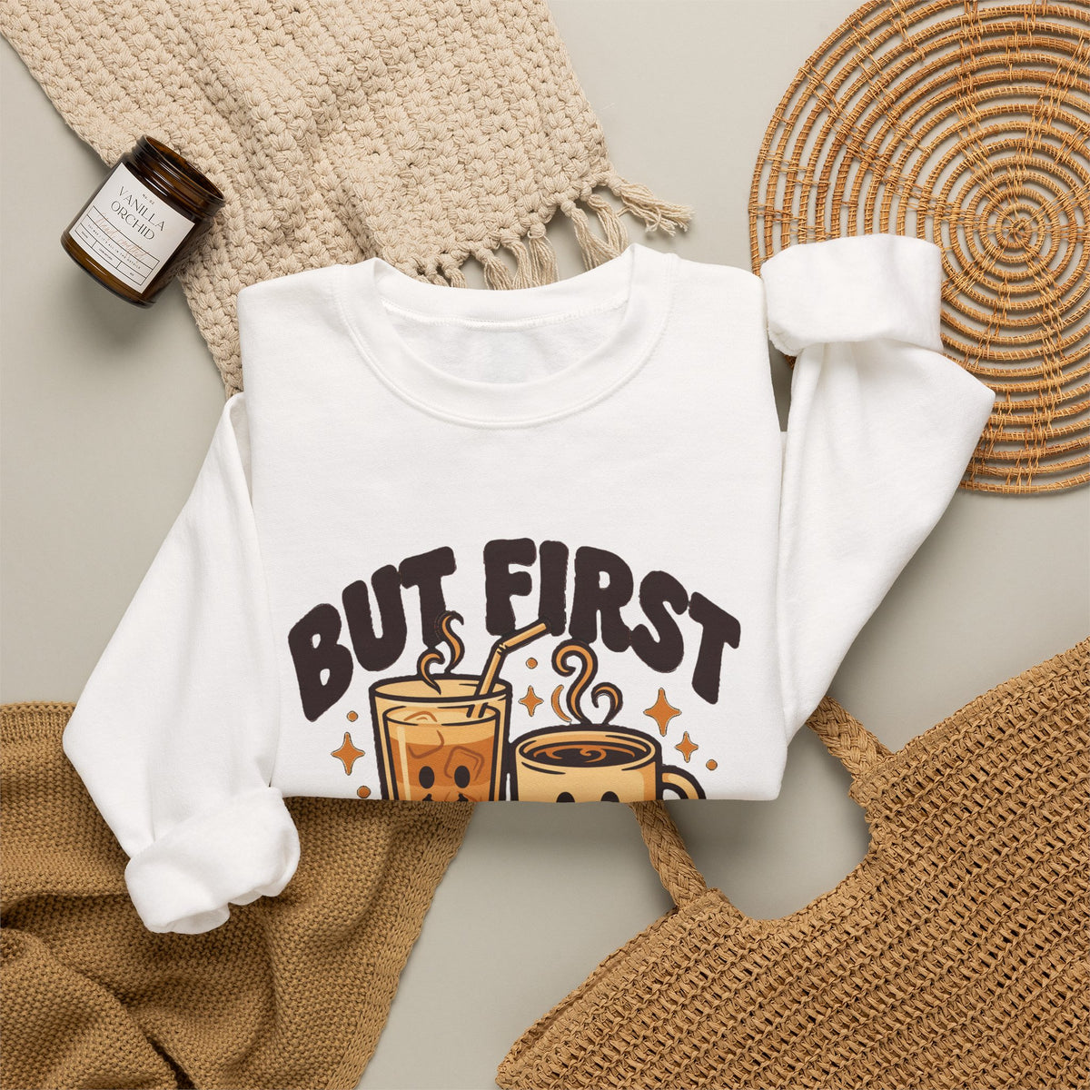 But First Coffee Sweatshirt, Retro Coffee Lover Crewneck