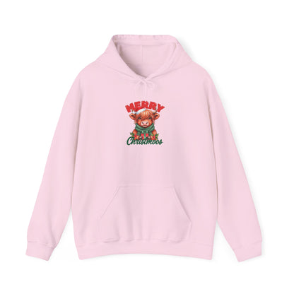 Merry Christmoos Hoodie, Highland Cow Christmas Hooded Sweatshirt