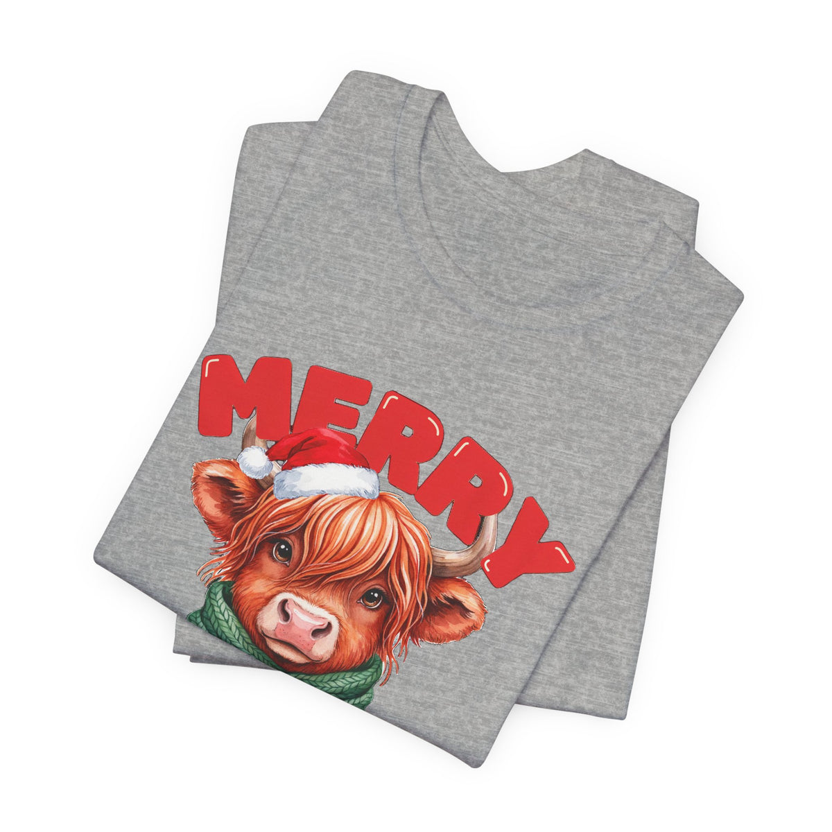 Merry Christmoos Shirt, Highland Cow Christmas T-Shirt, Cute Cow Holiday Tee