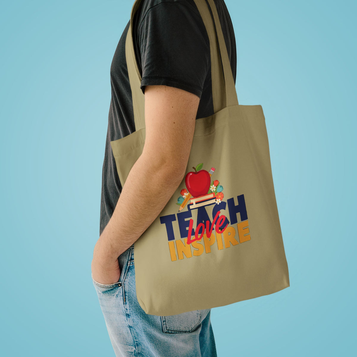 Teach Love Inspire Tote Bag, Teacher Canvas Tote Bag, Teacher Gift