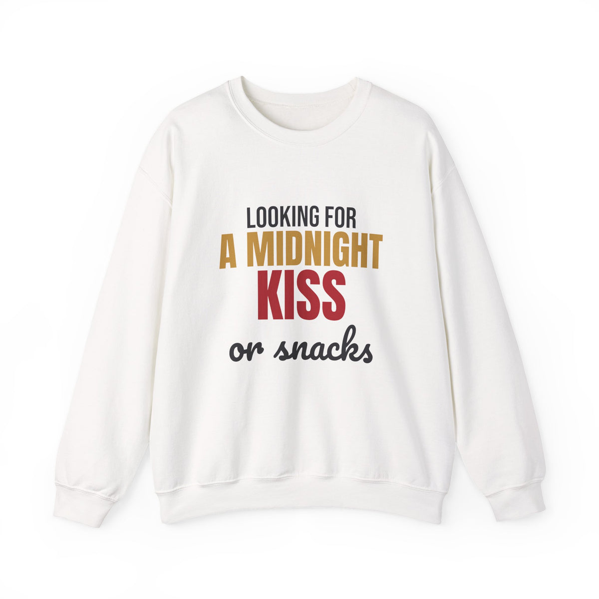 Looking for a Midnight Kiss or Snacks Sweatshirt, Funny New Years Eve Crewneck Sweatshirt