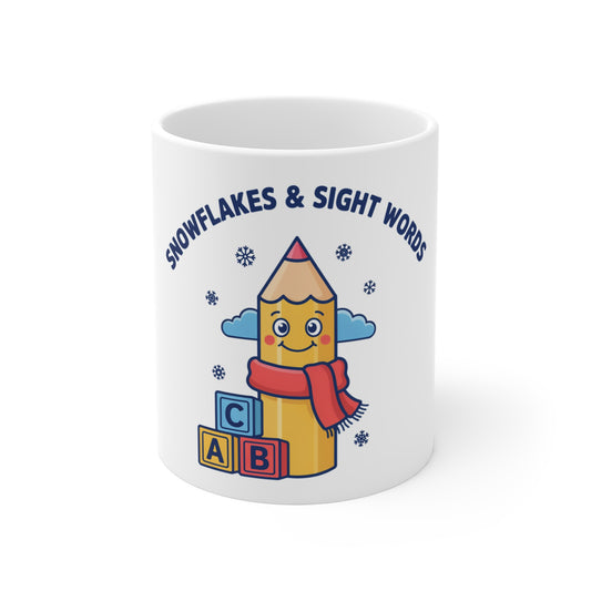 Snowflakes and Sight Words Mug