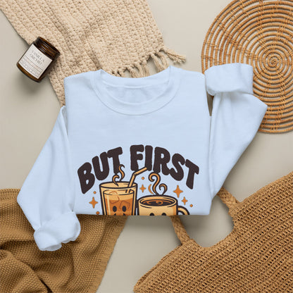 But First Coffee Sweatshirt, Retro Coffee Lover Crewneck