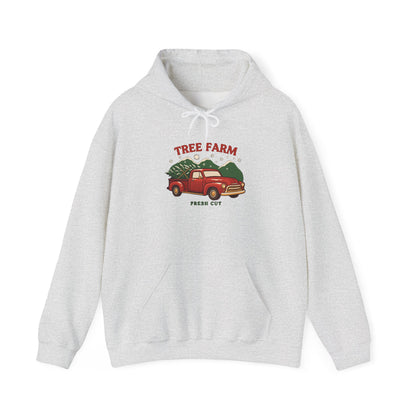 Christmas Tree Farm Hoodie, Vintage Red Truck Christmas Hooded Sweatshirt