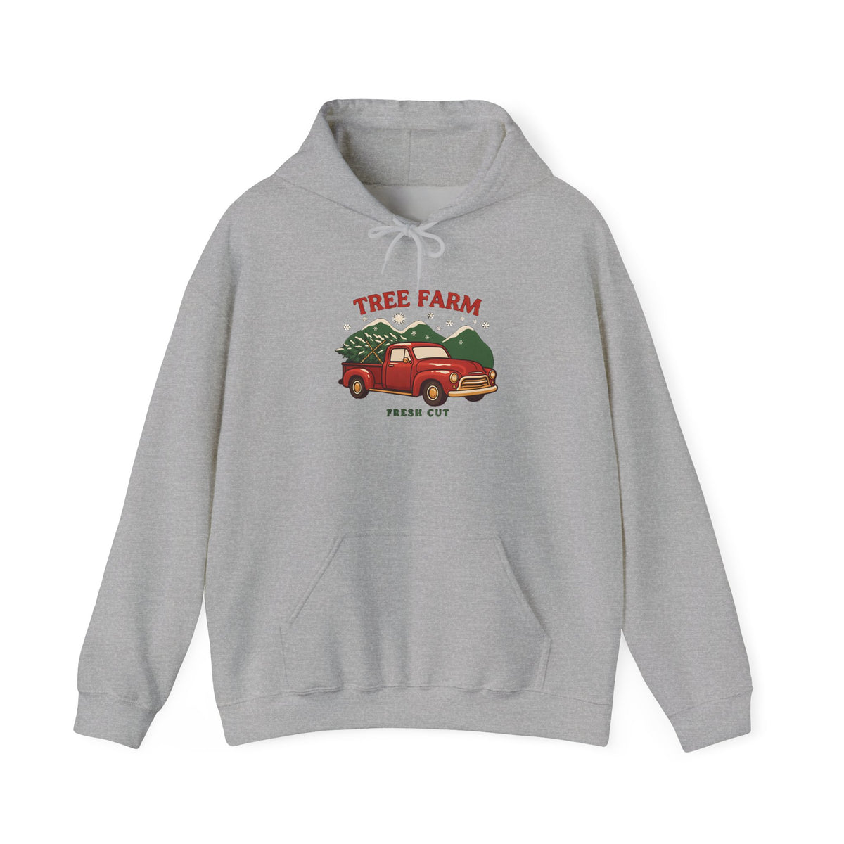 Christmas Tree Farm Hoodie, Vintage Red Truck Christmas Hooded Sweatshirt