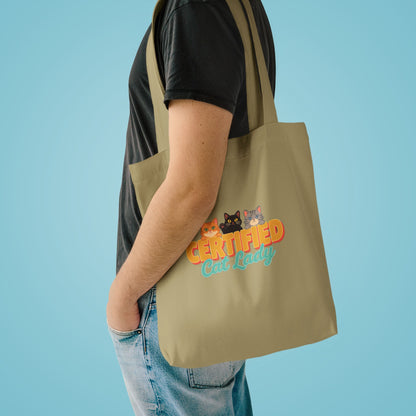 Certified Cat Lady Tote Bag, Retro Cat Lover Canvas Tote
