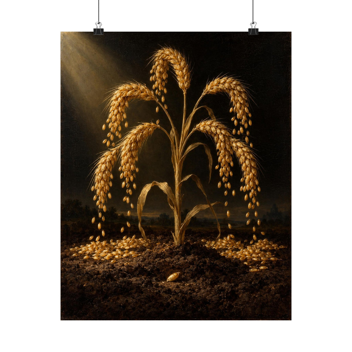 Seven Ears From One Seed Art Print Poster, Symbolic Oil Painting Wall Art, By Xudeyda