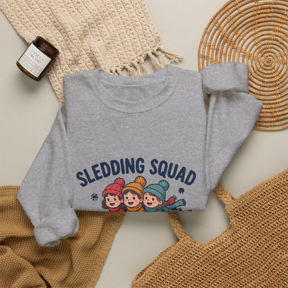 Sledding Squad Winter Kids Sweatshirt, Sledding Squad Crewneck Sweatshirt