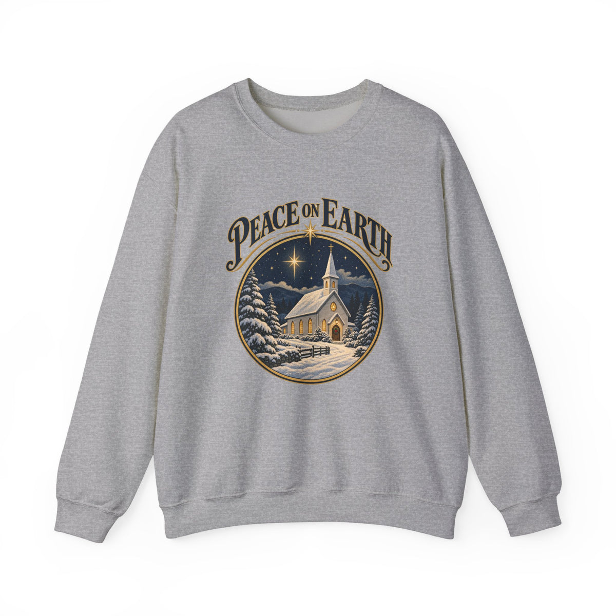 Peace on Earth Snowy Country Church Sweatshirt, Peace on Earth Christmas Crewneck Sweatshirt
