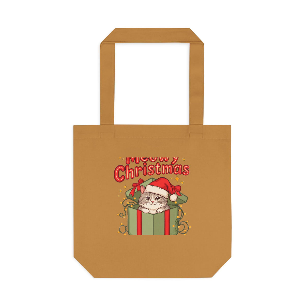 Meowy Christmas Tote Bag, Cat Lover Christmas Canvas Tote, Cat Mom Gift