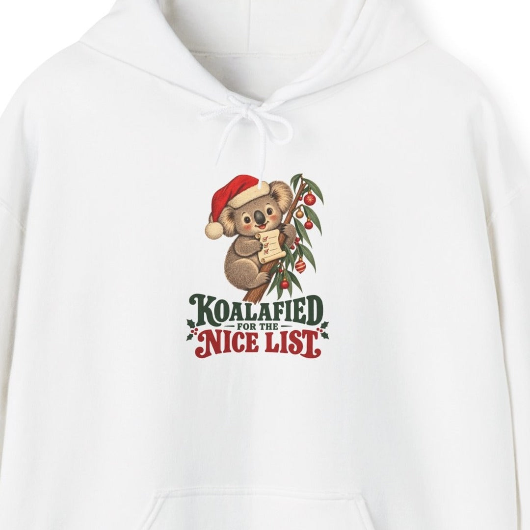 Koalafied for the Nice List Christmas Koala Hoodie, Koala Christmas Hoodie lifestyle