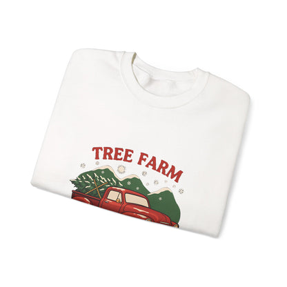 Christmas Tree Farm Sweatshirt, Vintage Red Truck Christmas Crewneck, Cozy Holiday Sweater