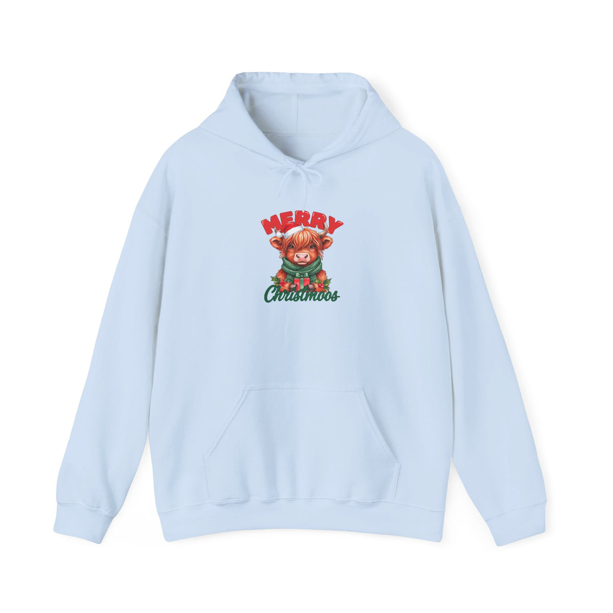 Merry Christmoos Hoodie, Highland Cow Christmas Hooded Sweatshirt