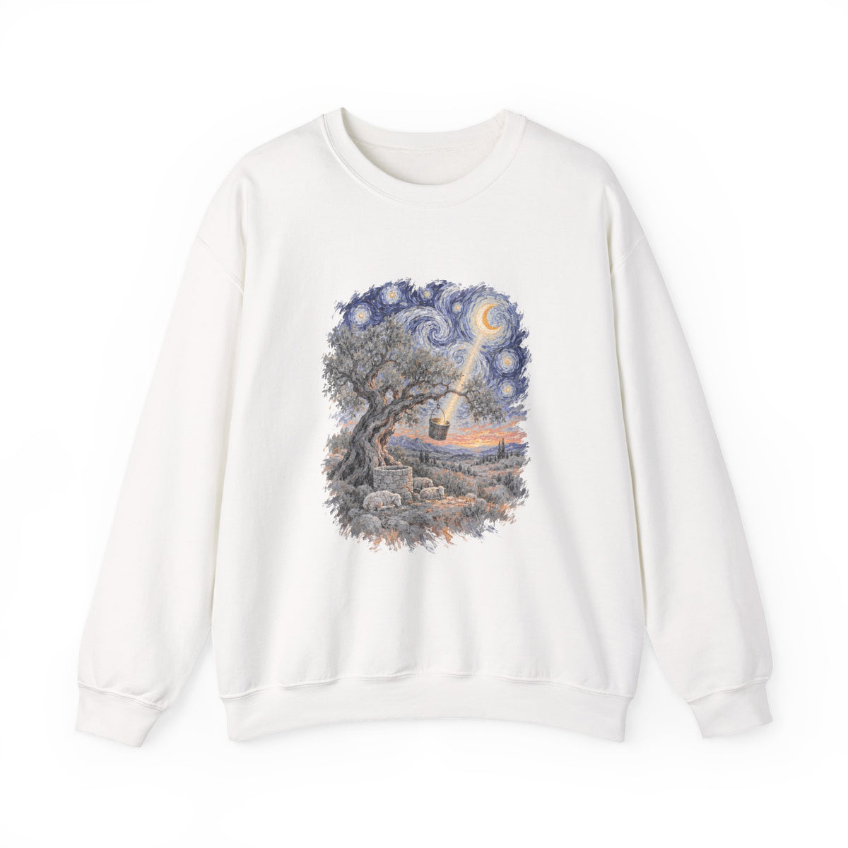 The Tree and the Empty Bucket Sweatshirt, Symbolic Fine Art Crewneck, By Xudeyda