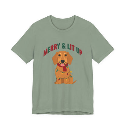 Merry and Lit Up Dachshund Christmas Lights Shirt, Dachshund Christmas Lights T-Shirt