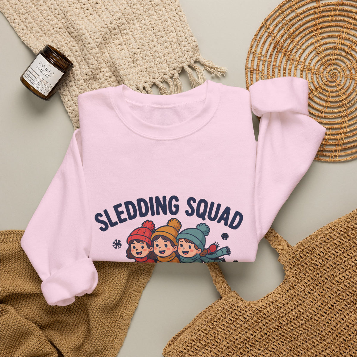 Sledding Squad Winter Kids Sweatshirt, Sledding Squad Crewneck Sweatshirt