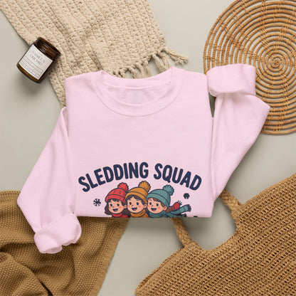 Sledding Squad Winter Kids Sweatshirt, Sledding Squad Crewneck Sweatshirt