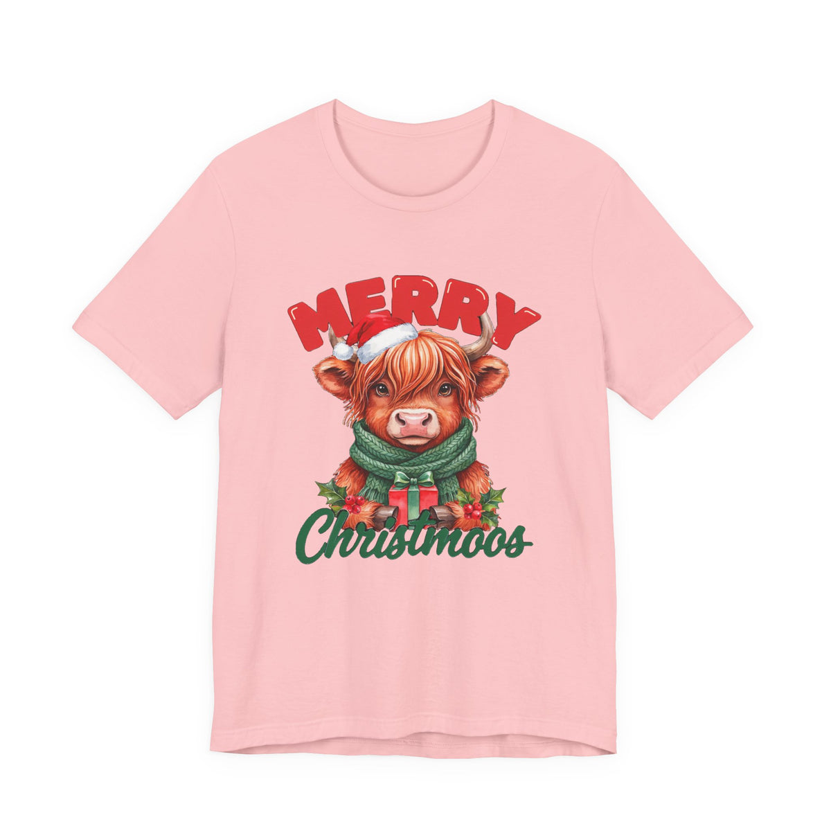 Merry Christmoos Shirt, Highland Cow Christmas T-Shirt, Cute Cow Holiday Tee