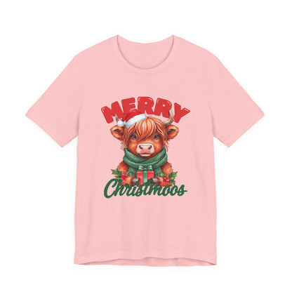 Merry Christmoos Shirt, Highland Cow Christmas T-Shirt, Cute Cow Holiday Tee