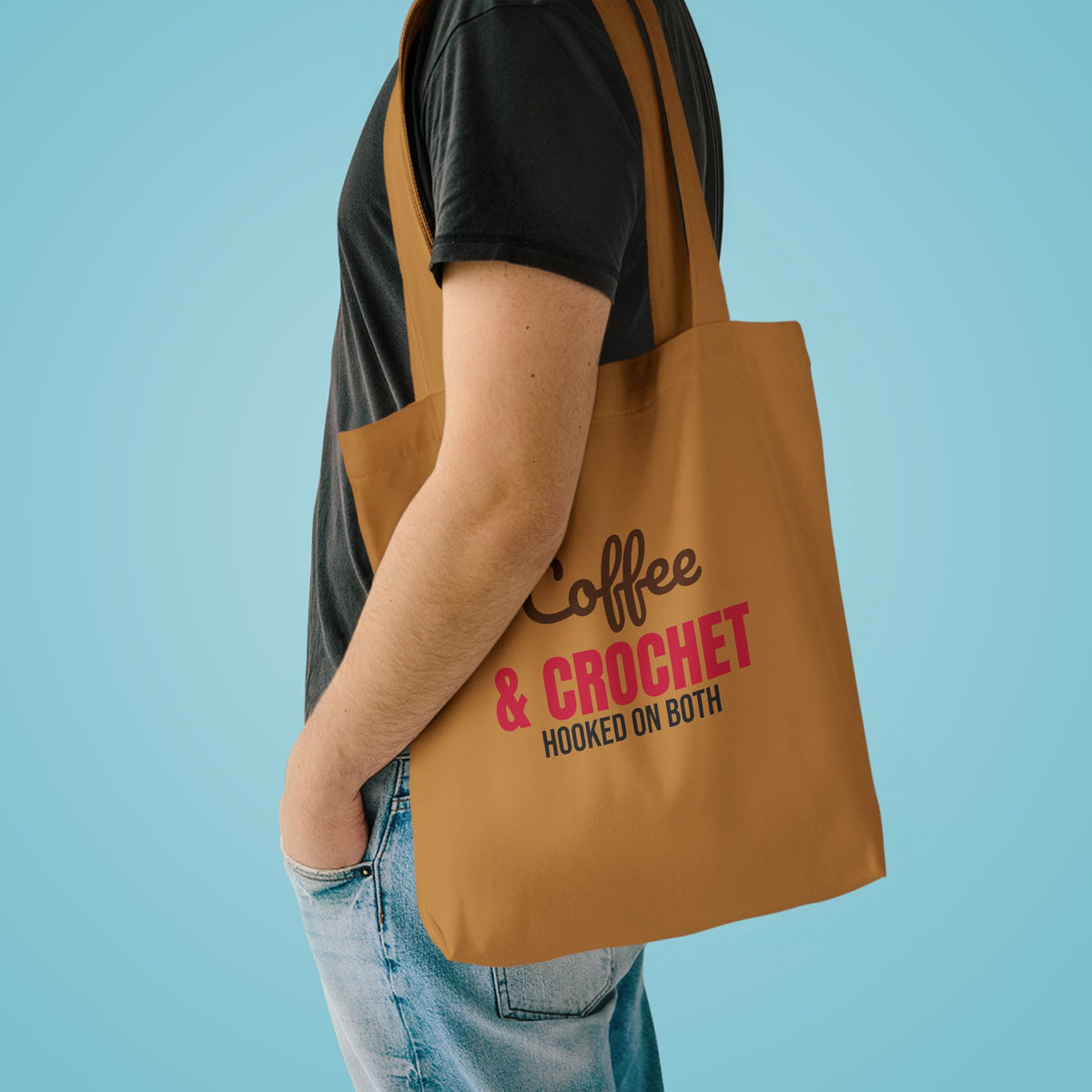 Coffee and Crochet Hooked on Both Tote Bag, Crochet Project Canvas Tote Bag