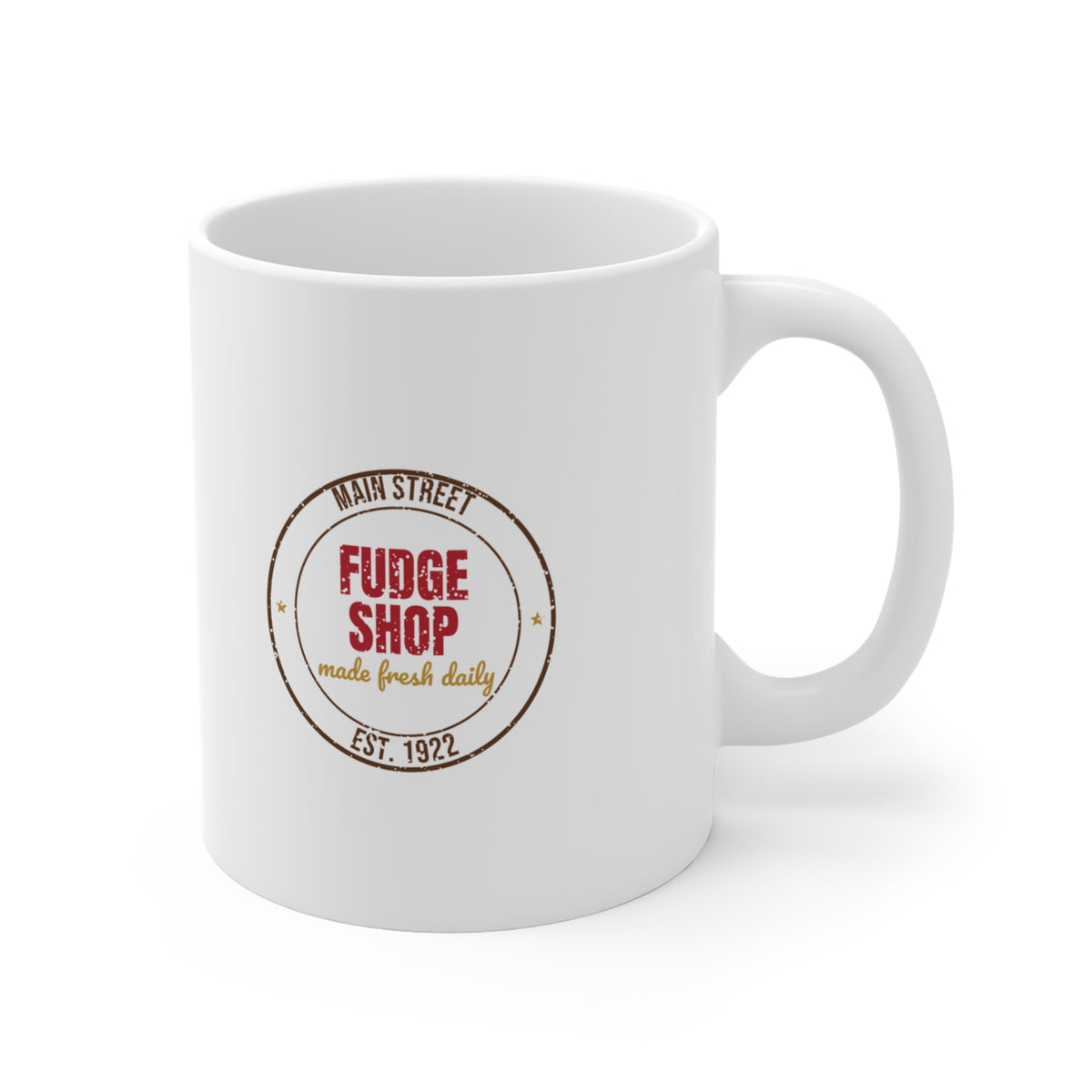 Main Street Fudge Shop Est. 1922 Mug, Vintage Christmas Coffee Mug 11oz lifestyle
