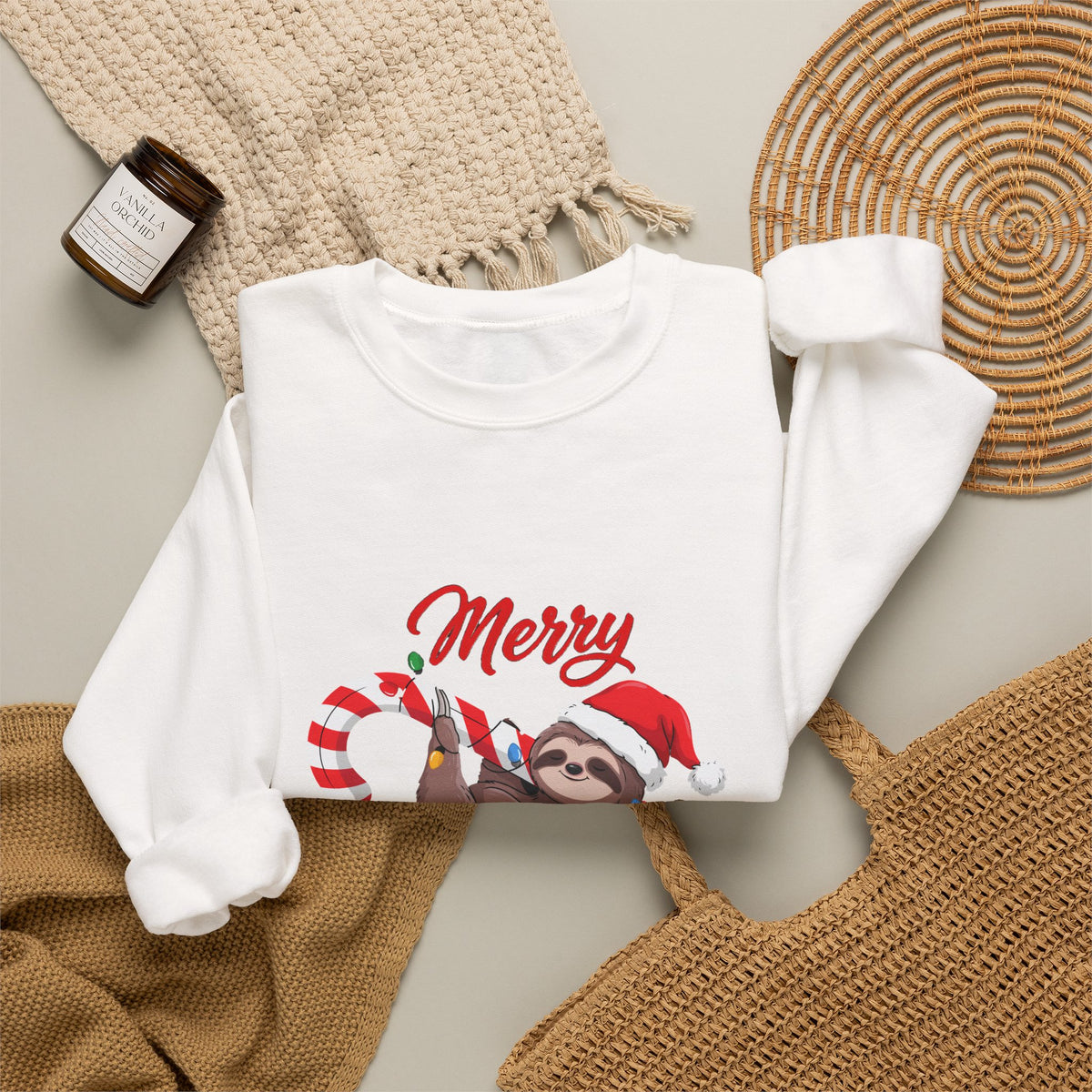 Merry Slothmas Sweatshirt, Funny Sloth Christmas Crewneck