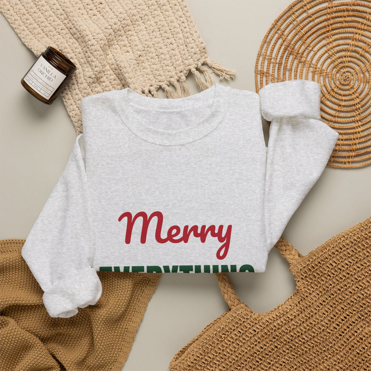 Merry Everything and Happy Always Sweatshirt, Holiday Crewneck, Cozy Christmas Sweater