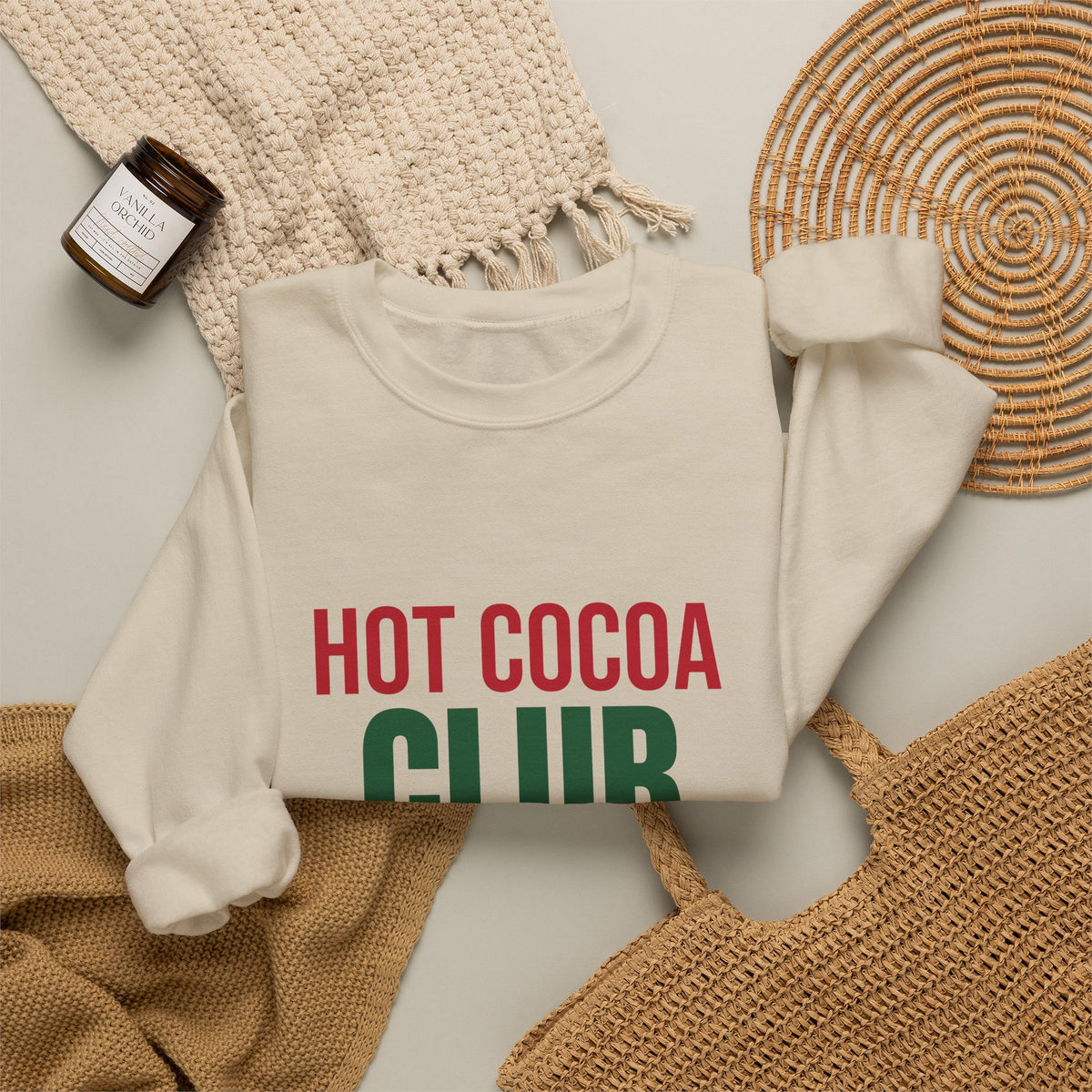Hot Cocoa Club Sweatshirt, Winter Crewneck, Cozy Holiday Sweater
