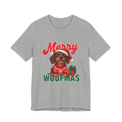 Merry Woofmas Shirt, Dachshund Christmas T-Shirt, Dog Lover Holiday Tee