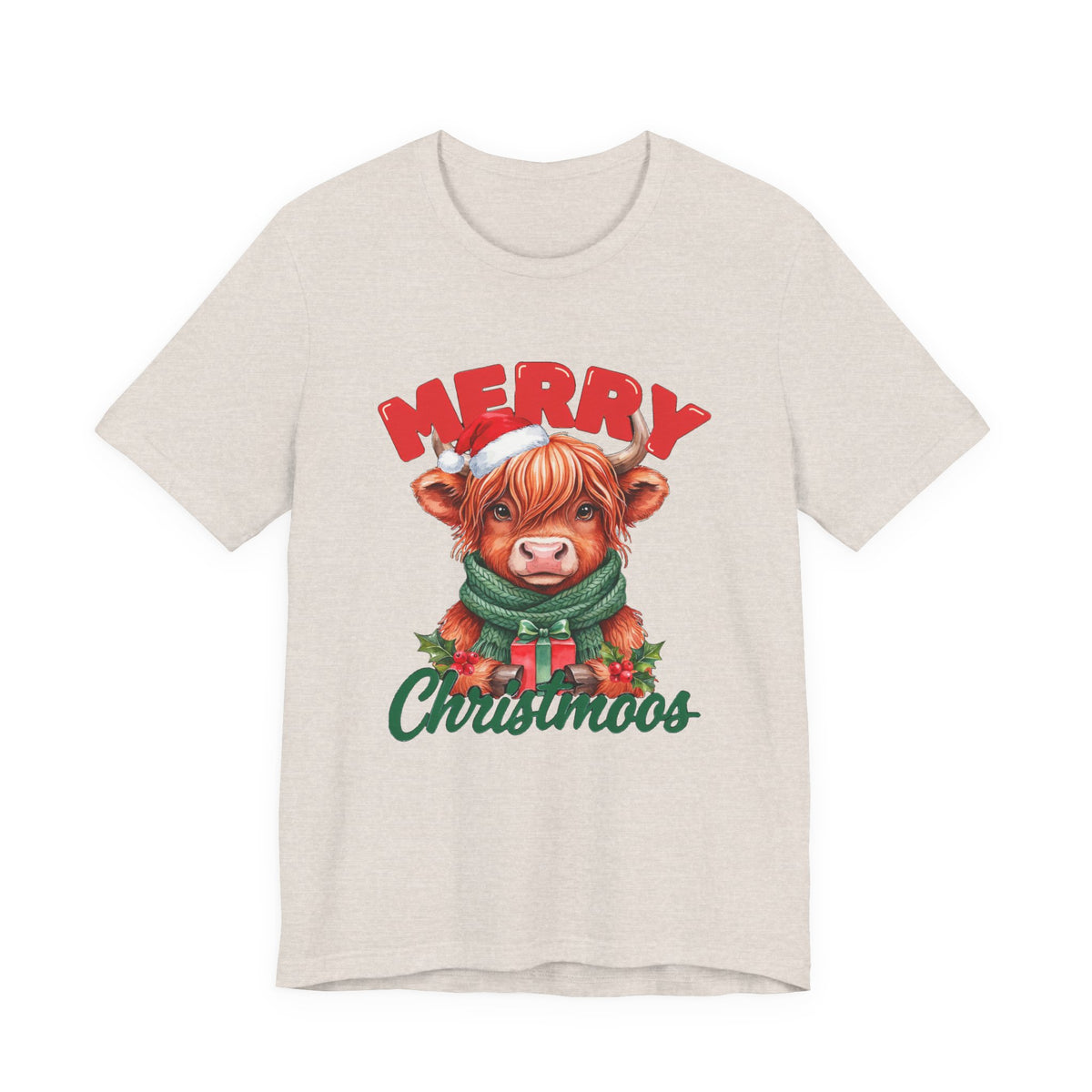Merry Christmoos Shirt, Highland Cow Christmas T-Shirt, Cute Cow Holiday Tee