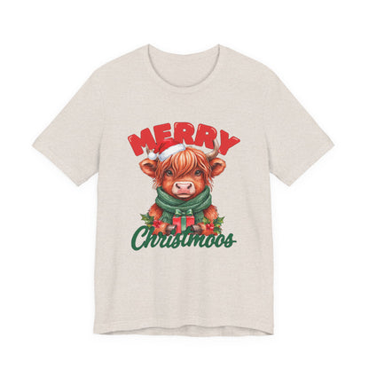 Merry Christmoos Shirt, Highland Cow Christmas T-Shirt, Cute Cow Holiday Tee