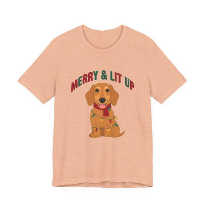 Merry and Lit Up Dachshund Christmas Lights Shirt, Dachshund Christmas Lights T-Shirt