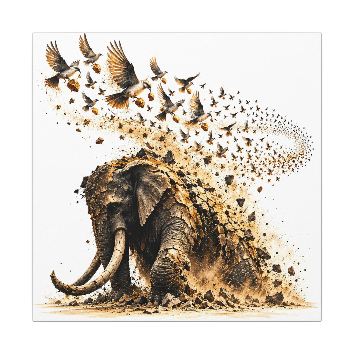 The Elephant and the Birds Canvas Wall Art, Symbolic Fine Art Print, By Xudeyda