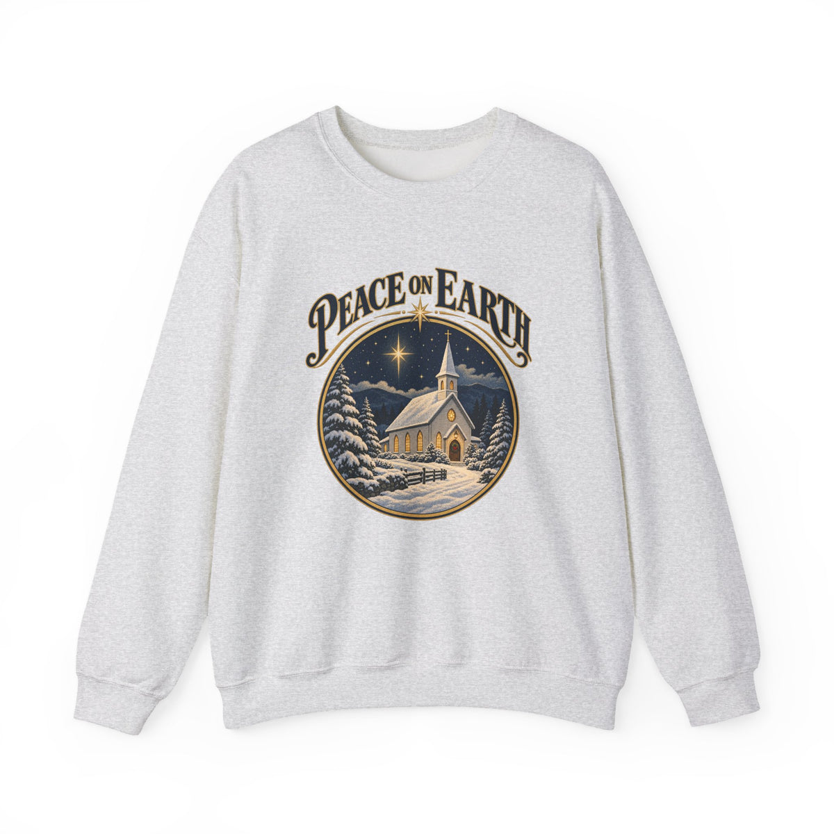 Peace on Earth Snowy Country Church Sweatshirt, Peace on Earth Christmas Crewneck Sweatshirt