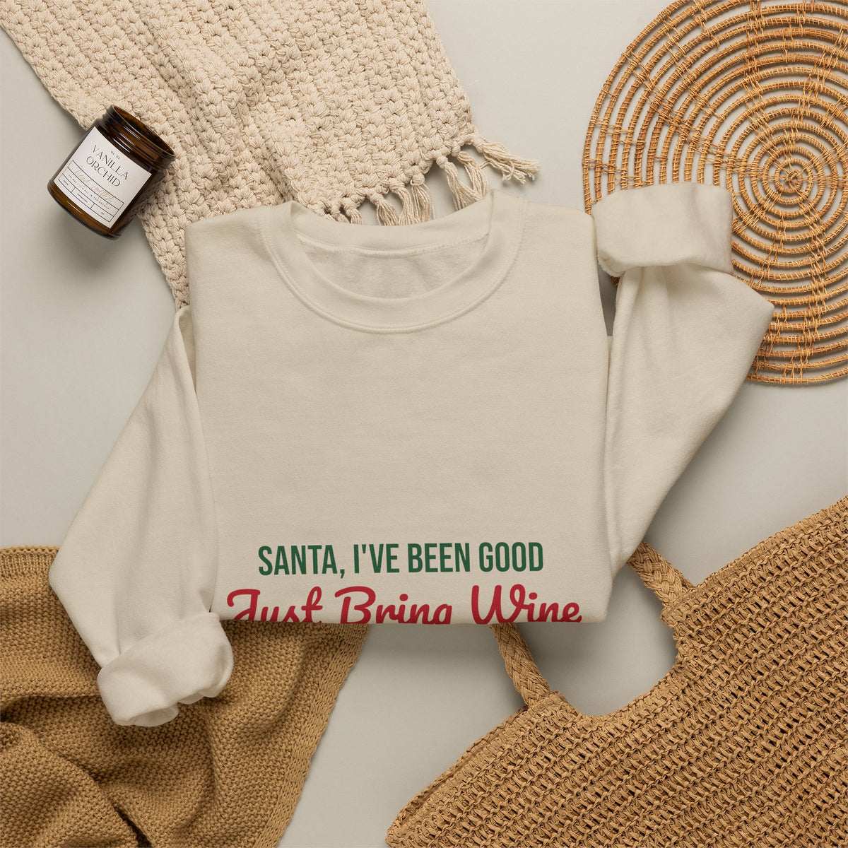 Santa I've Been Good Just Bring Wine Sweatshirt, Funny Wine Christmas Crewneck