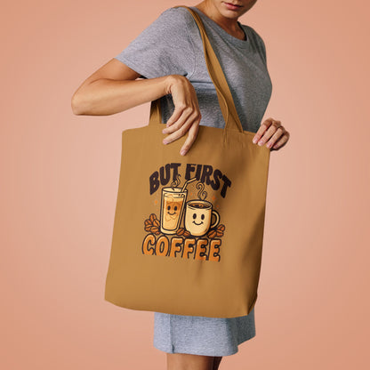 But First Coffee Tote Bag, Retro Coffee Lover Canvas Tote