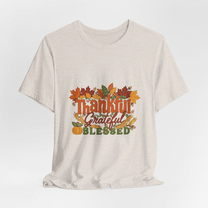 Thankful Grateful Blessed Shirt, Fall Thanksgiving T-Shirt, Autumn Leaves Tee