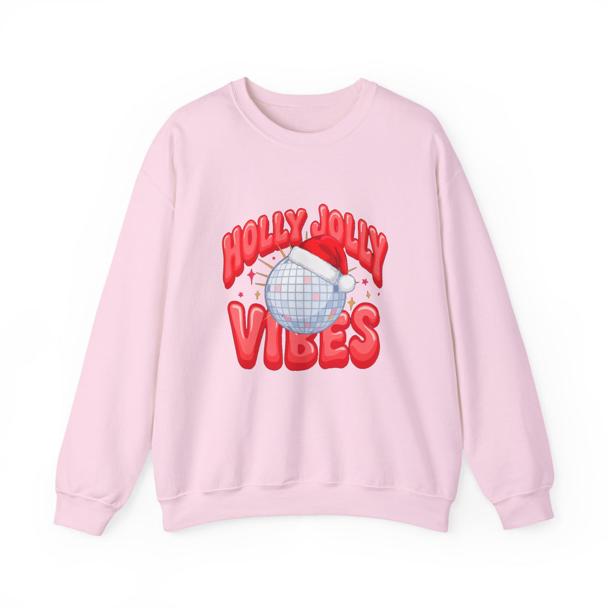Holly Jolly Vibes Sweatshirt, Retro Disco Christmas Crewneck, Pink Holiday Sweater