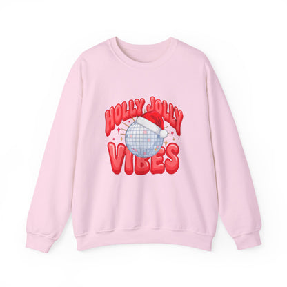 Holly Jolly Vibes Sweatshirt, Retro Disco Christmas Crewneck, Pink Holiday Sweater