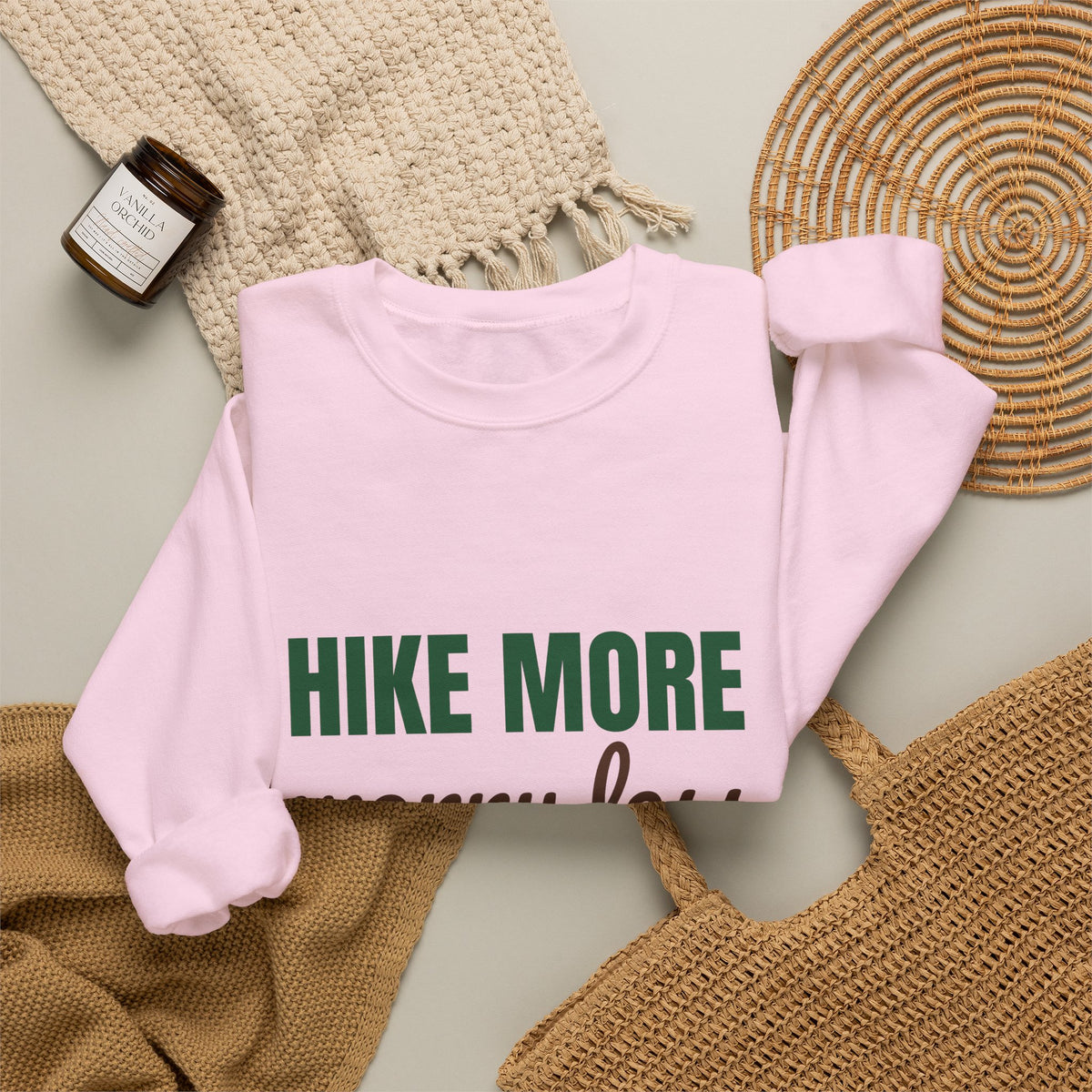 Hike More Worry Less Sweatshirt, Hike More Worry Less Crewneck Sweatshirt
